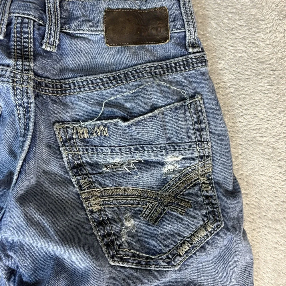 BKE Jeans Bootleg Carter Mens 29L Blue Jeans Stretch Denim Whiskers